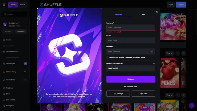 shuffle casino registration