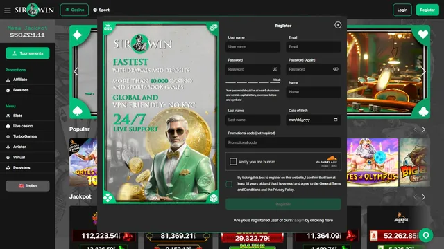 sirwin casino registration