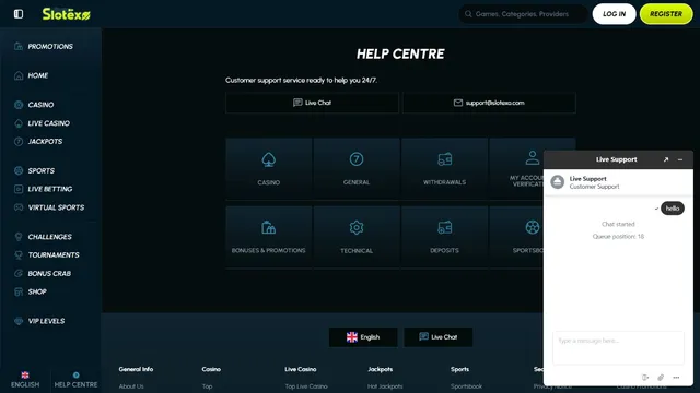 slotexo casino support