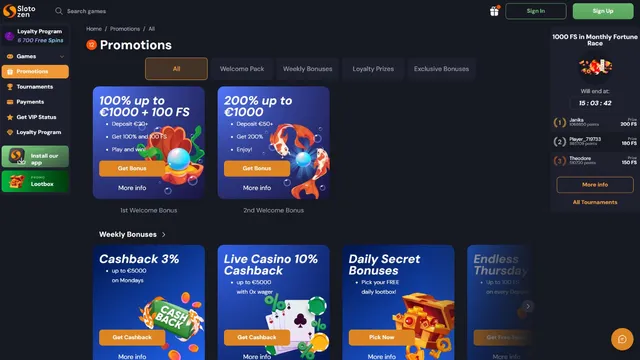 slotozen casino promotions
