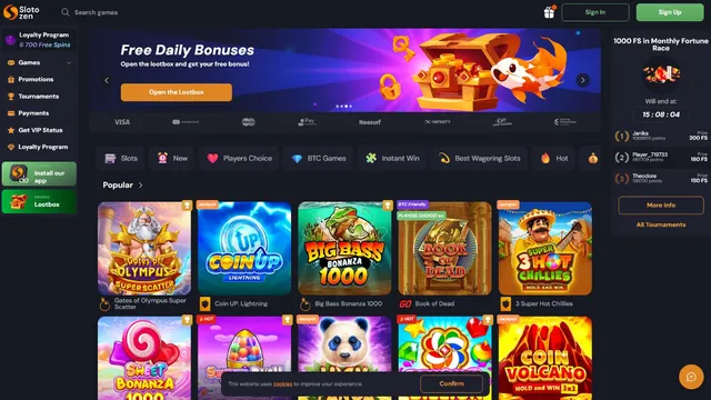 slotozen casino website screen