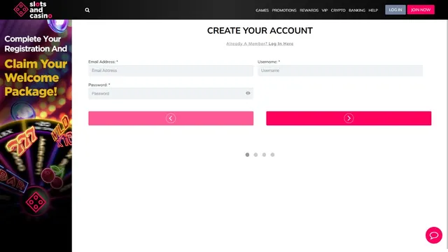 slots and casino registration