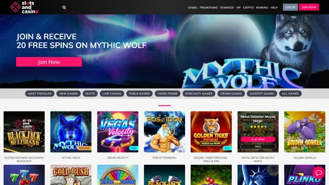 slots and casino website screen