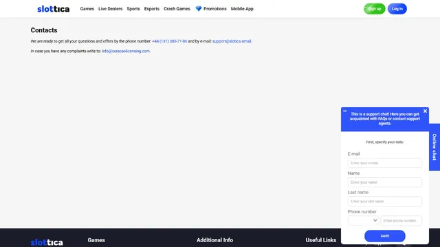 slottica casino support