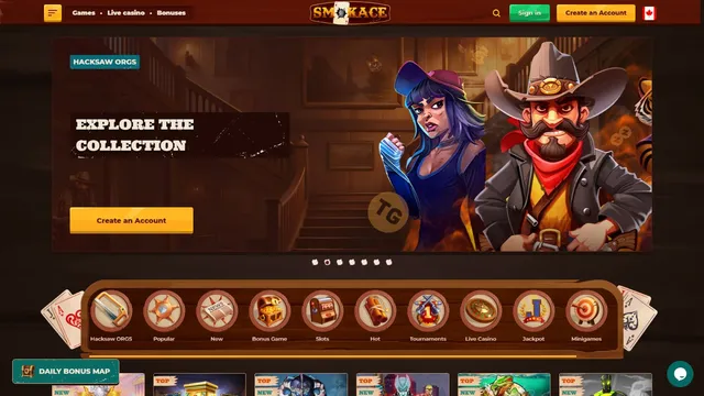 smokace casino website screen
