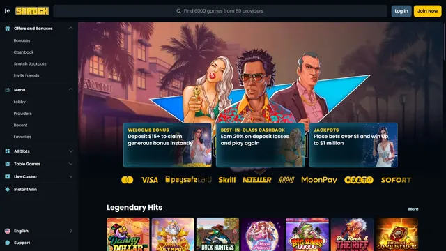 snatch casino website screen