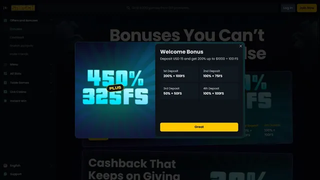 snatch casino website welcome bonus