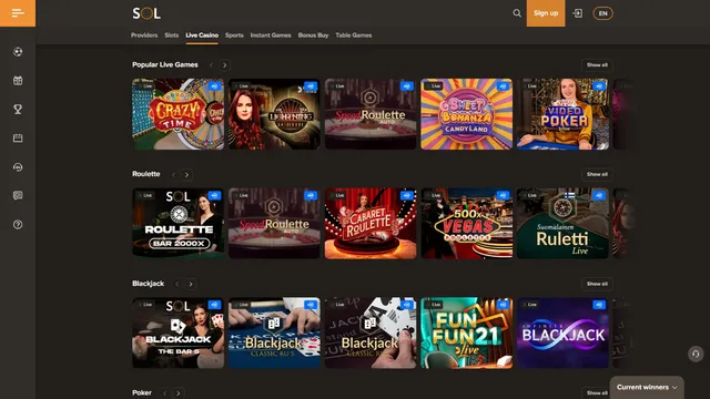 sol casino live games
