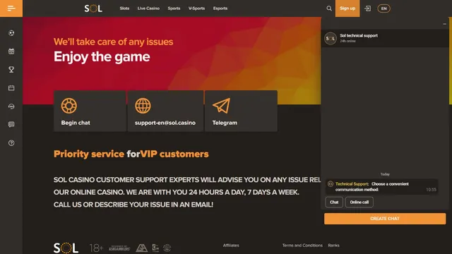 sol casino support