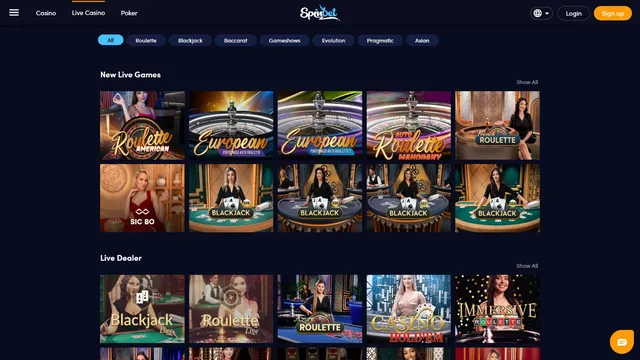 spinbet casino live games