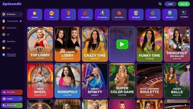 spinando casino live games