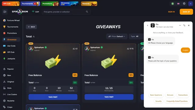 spinarium casino support