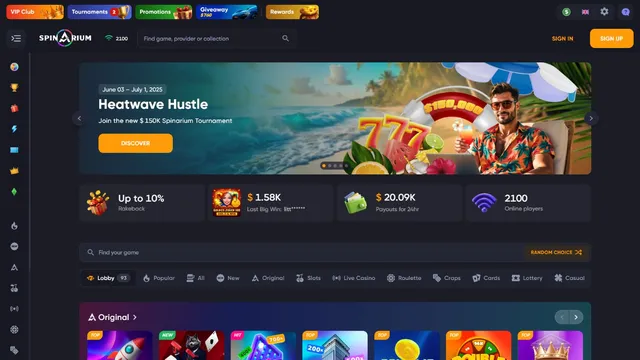 spinarium casino website screen