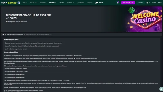 spinbetter casino welcome bonus