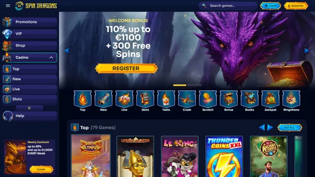 spindragons casino website screen