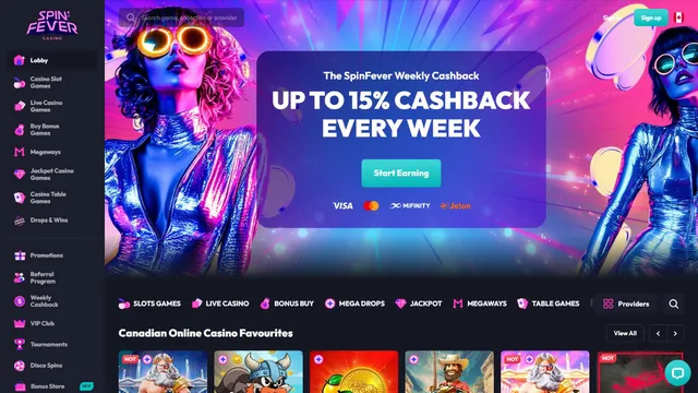 spinfever casino website screen
