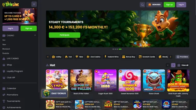 spinline casino website screen