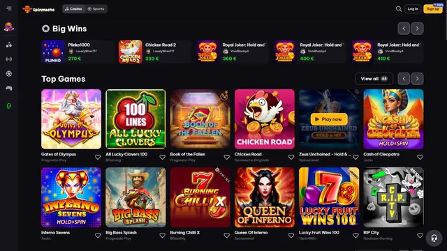 spinmacho casino website screen