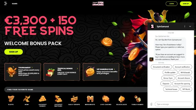 spinsamurai casino support