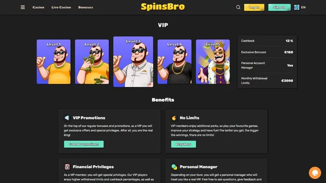 spinsbro casino vip games