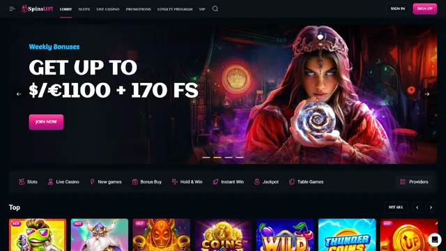 spinsup casino website screen