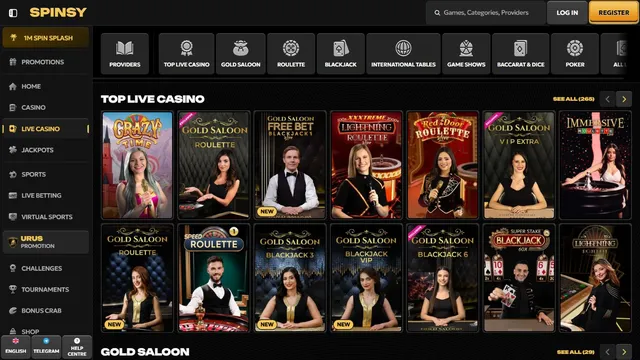 spinsy casino live games