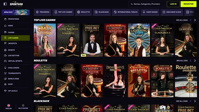 sportuna casino live games