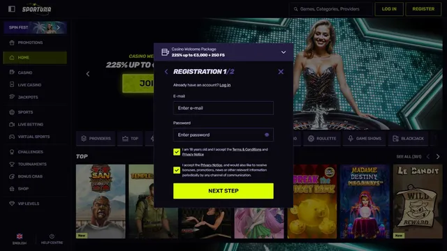 sportuna casino registration