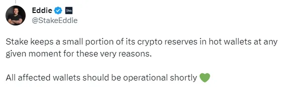 stake eddie twitter about being hacked