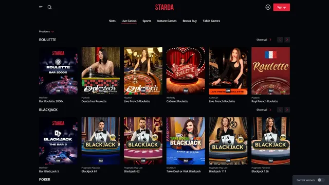 starda casino live games