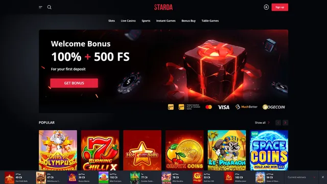 starda casino website screen