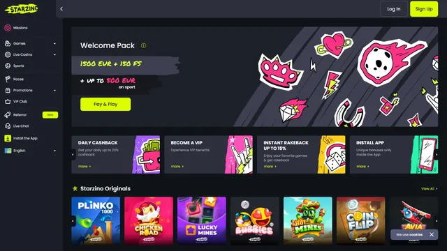 starzino casino website screen