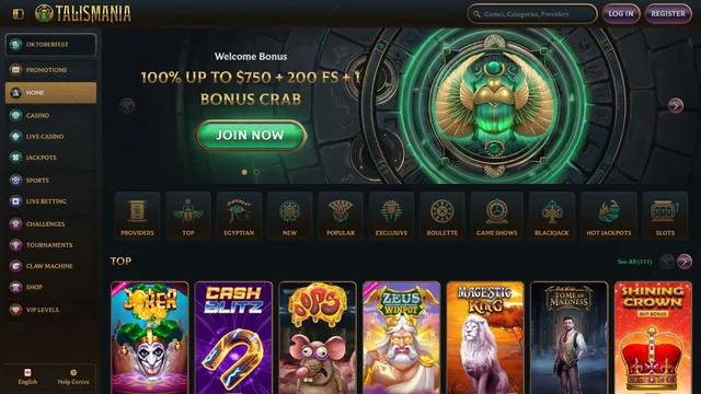 talismania casino website screen