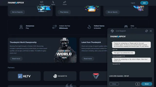 thunderpick casino support