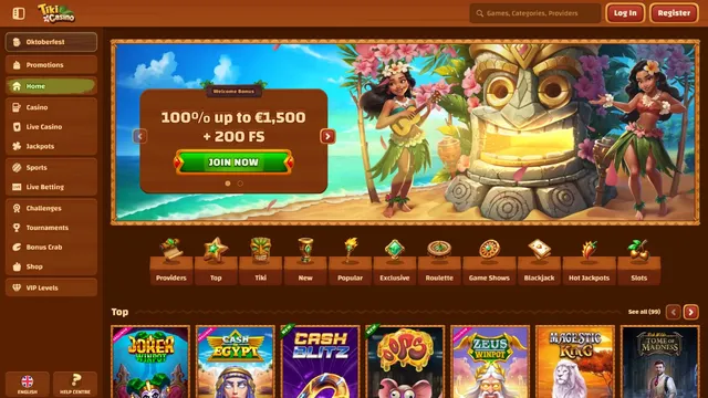 tiki casino website screen