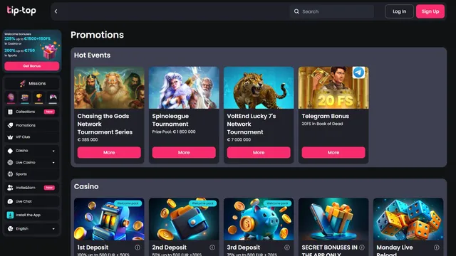 tiptop casino promotions