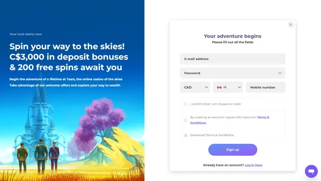 tsars casino registration