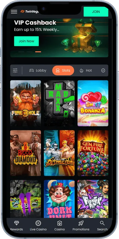 twinvegas casino phone screen main