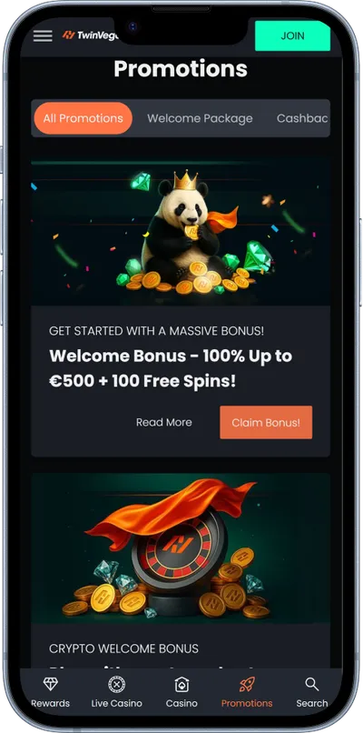 twinvegas casino phone screen offers