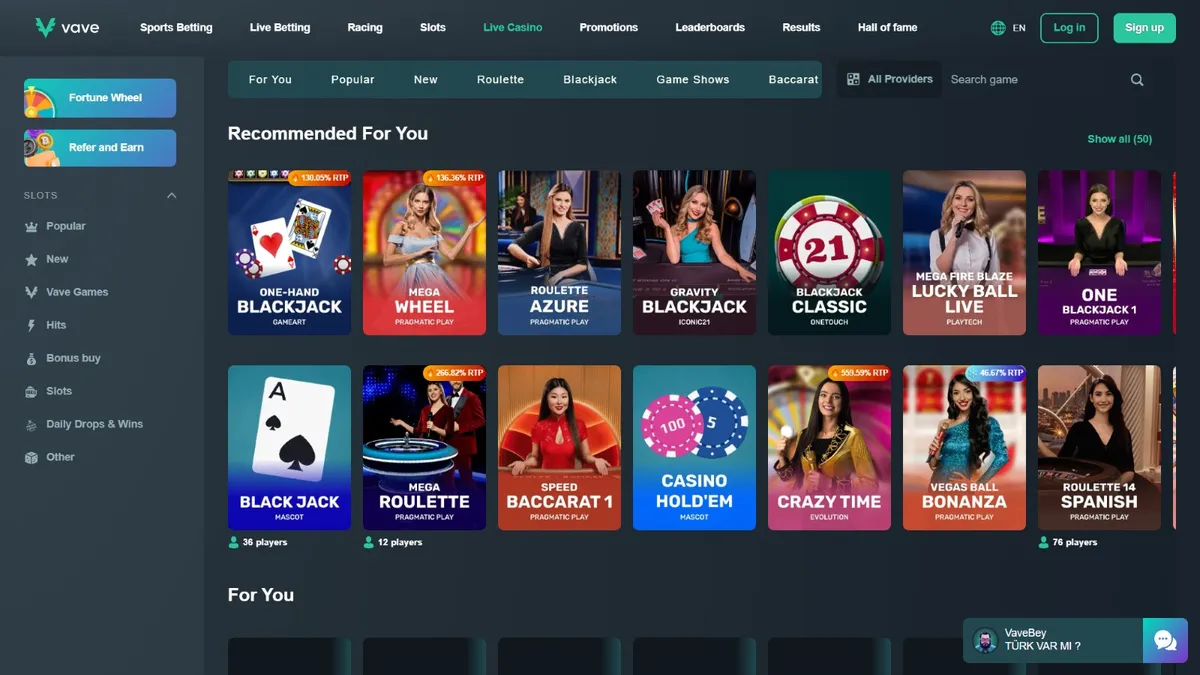 vave casino live games