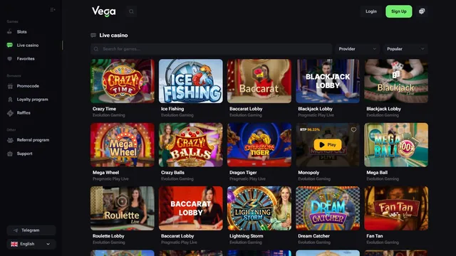 vegabet casino live games