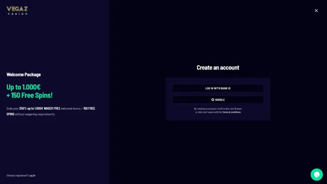 vegaz casino registration