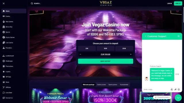 vegaz casino support