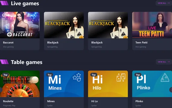 vera casino live games