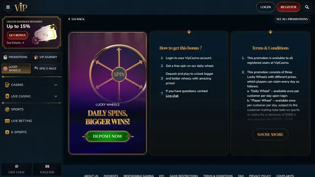 vipcasino fortune wheel