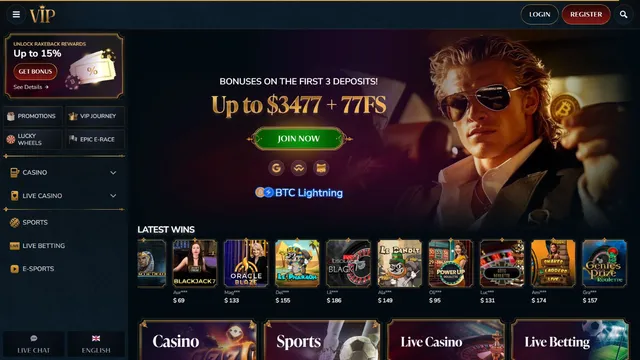 vipcasino website screen