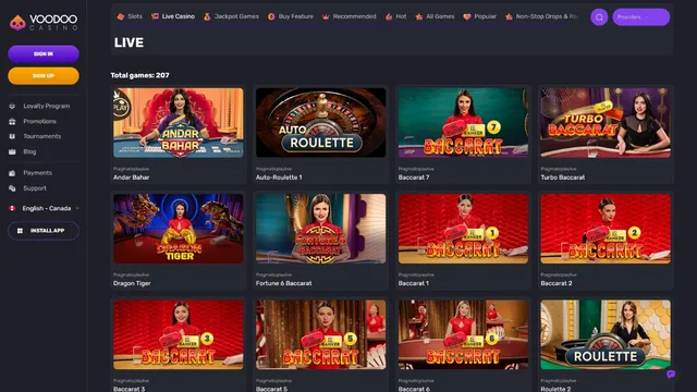 voodoo casino live games