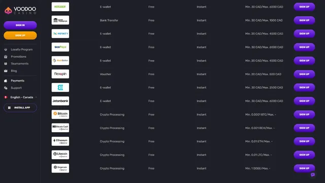 voodoo casino payments