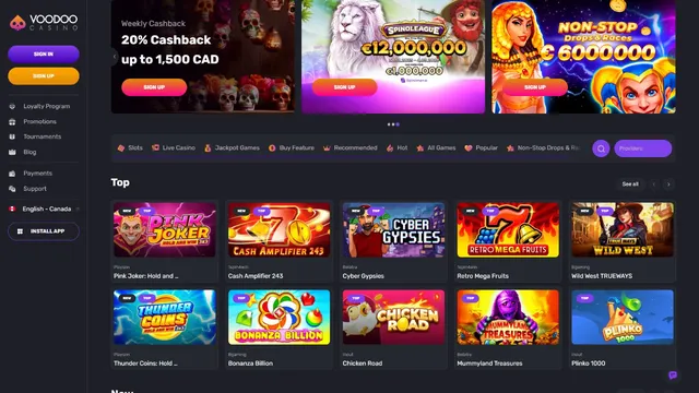 voodoo casino website screen