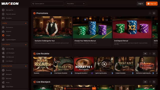 wageon casino website screen